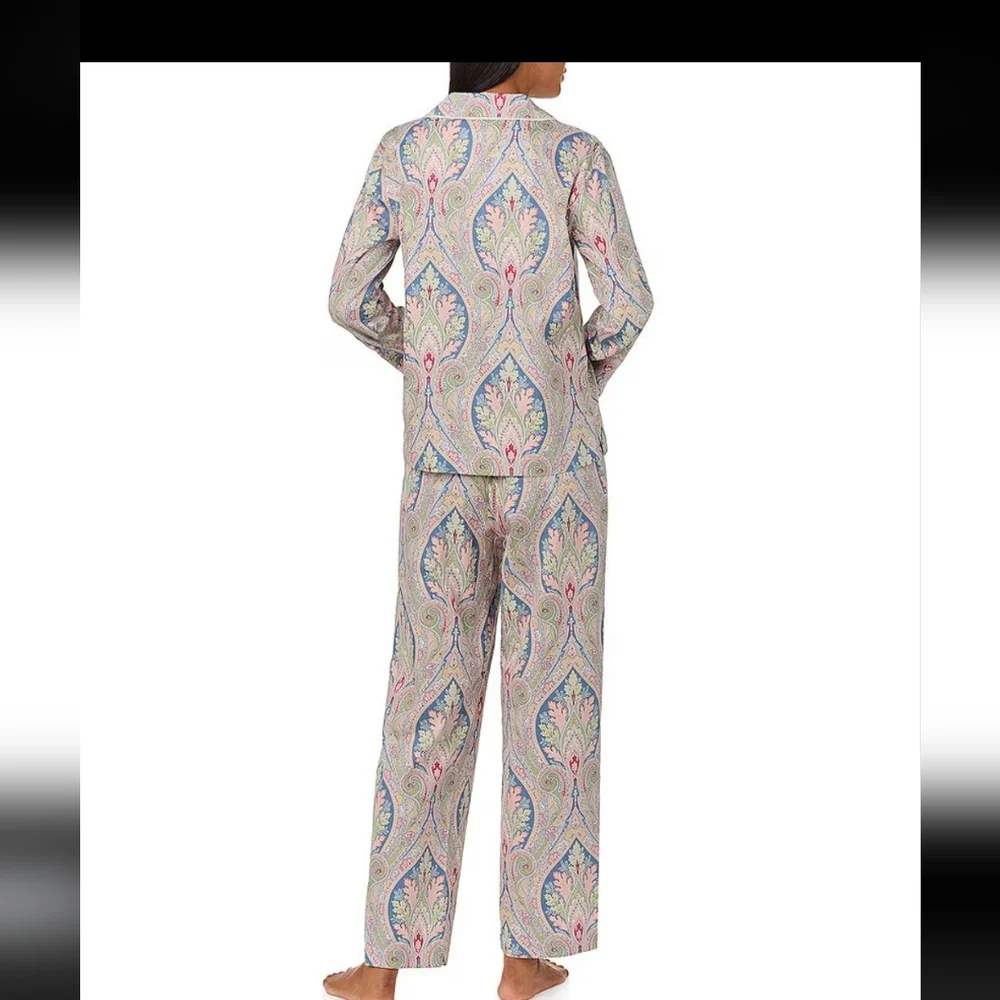 New  LAUREN  RALPH LAUREN  LONG SLEEVE  NOTCH  COLLAR  WOVEN  SATEEN  PAISLEY - Picture 10 of 11